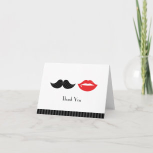 Rote, schwarze und weiße Bart- und Lippenhochzeit Dankeskarte