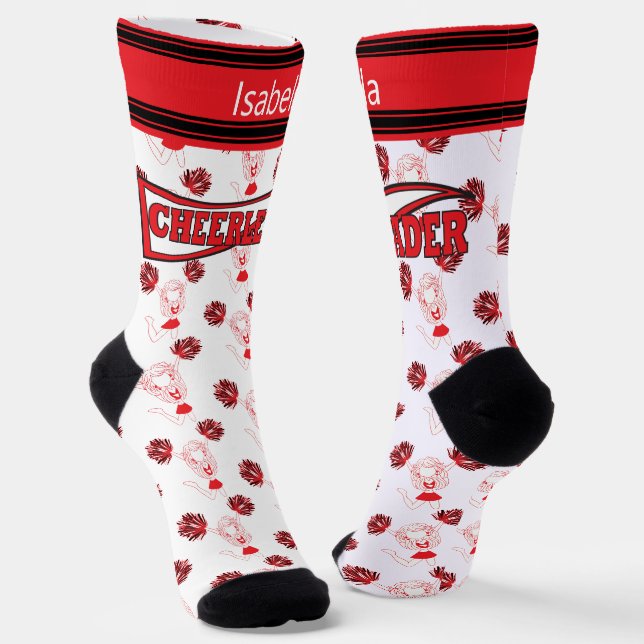 Rote, Schwarze und Weiße Cheerleader Girl Socken (Gewinkelt)