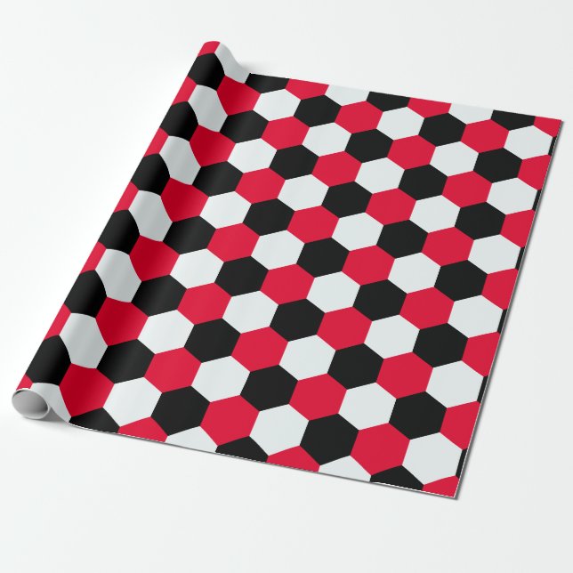 Rote, schwarze und weiße Hexagons Geschenkpapier (Ungerollt)
