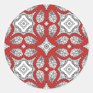 Rote, schwarze und weiße Mandala-Sticker Runder Aufkleber