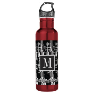 Rote, schwarze und weiße Monogramm-Klarinette Edelstahlflasche