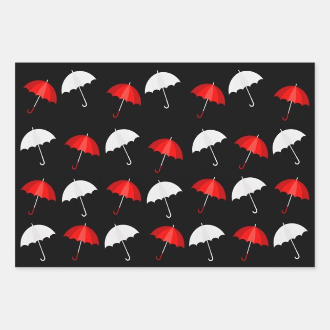 Rote, schwarze und weiße Schirme Geschenkpapier Set (Vorderseite)