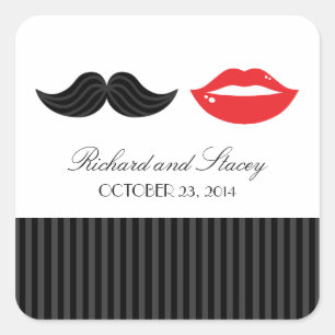 Rote, schwarze und weiße Schnurrbart & Lips Hochze Quadratischer Aufkleber