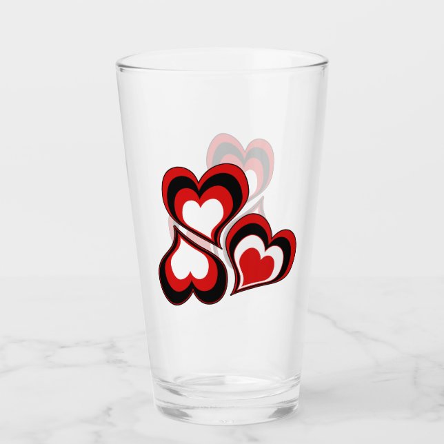 Rote, schwarze, weiße Herzen, Valentinstag . Glas (Vorderseite)