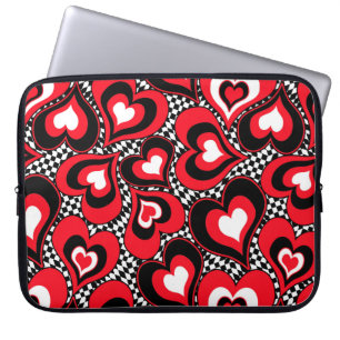 Rote, schwarze, weiße Herzen, Valentinstag . Laptopschutzhülle