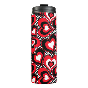 Rote, schwarze, weiße Herzen, Valentinstag . Thermosbecher
