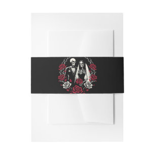 Rote & Schwarze Weiße Rosen Skelett Paar Hochzeit Einladungsbanderole
