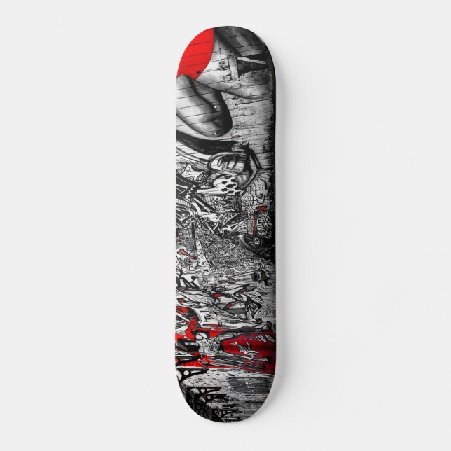 Rote, Schwarzweiss-Straßen-Kunst-Graffiti Skateboard (Vorderseite)