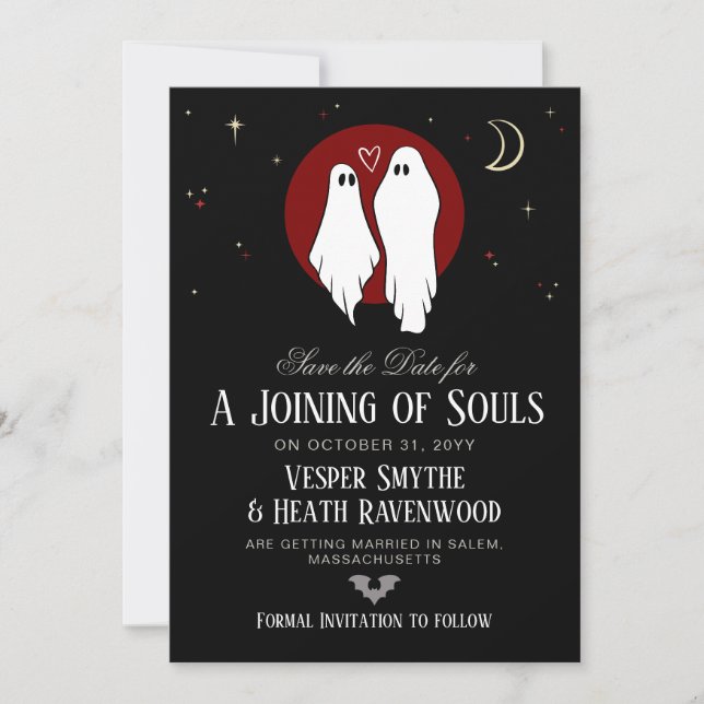 Rote Seelenhochzeit zu Halloween Save The Date (Vorderseite)