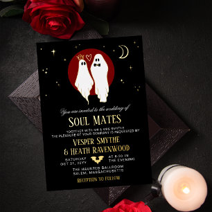 Rote Seelenverwandte Halloween-Geisterhochzeit Folieneinladung