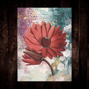 Rote Seerose Boho Artsy Ephemera Journal Collage Seidenpapier