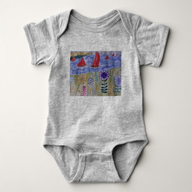 Rote Segel und Blume Baby Strampler (Vorderseite)