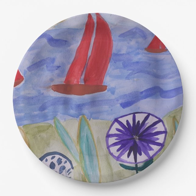 Rote Segel und Blume Pappteller (Vorderseite)