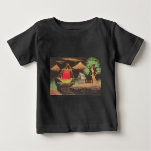 Rote Segelboote Landschaft Ölgemälde Kunst drucken Baby T-shirt