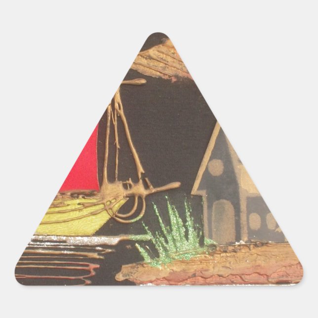 Rote Segelboote Landschaft Ölgemälde Kunst drucken Dreieckiger Aufkleber (Vorderseite)