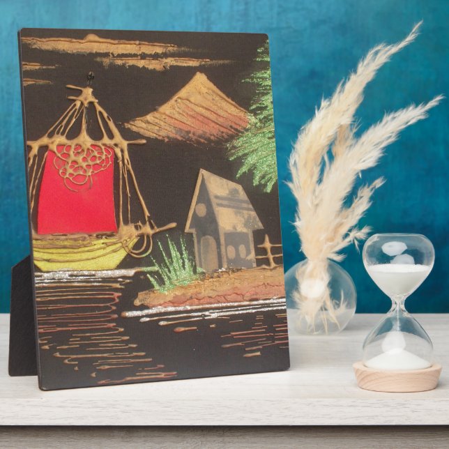 Rote Segelboote Landschaft Ölgemälde Kunst drucken Fotoplatte (Seite)