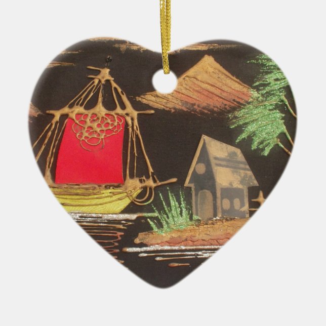 Rote Segelboote Landschaft Ölgemälde Kunst drucken Keramikornament (Vorne)