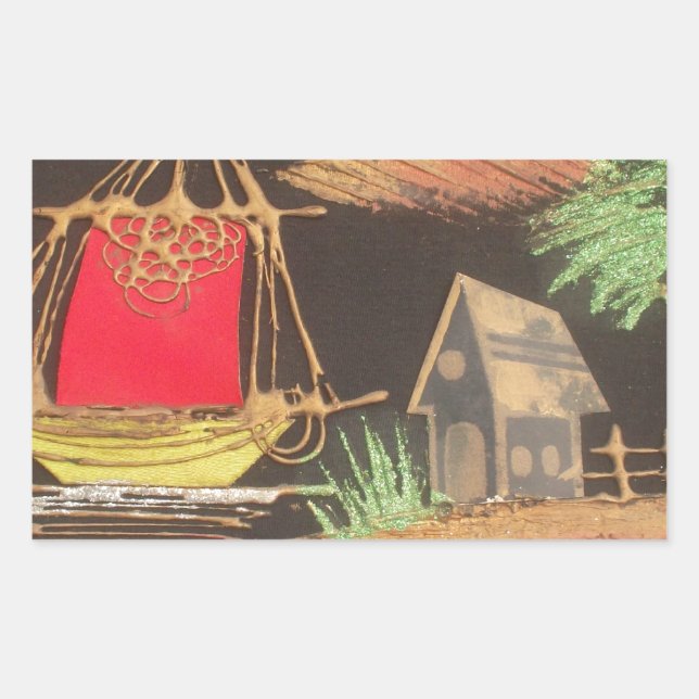 Rote Segelboote Landschaft Ölgemälde Kunst drucken Rechteckiger Aufkleber (Vorderseite)