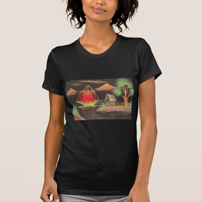 Rote Segelboote Landschaft Ölgemälde Kunst drucken T-Shirt (Vorderseite)