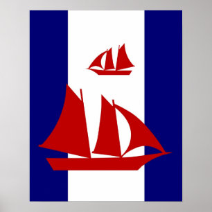 Rote Segelbootmarine u. weiße Streifen drucken Poster