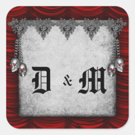 Rote Seide und Skulls Gotische Hochzeit Quadratischer Aufkleber