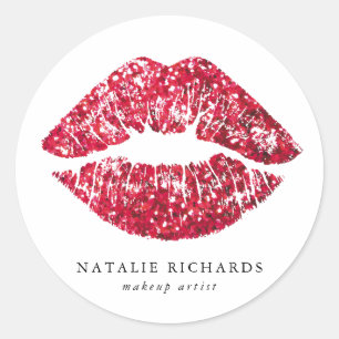 Rote Sequins Glitzer Lips Makeup Artist Runder Aufkleber