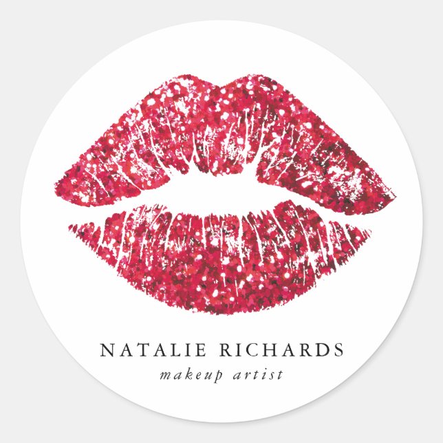 Rote Sequins Glitzer Lips Makeup Artist Runder Aufkleber (Vorderseite)