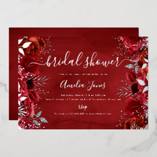Rote Silber Blumenrose Brautparty Folieneinladung