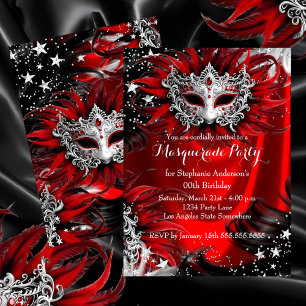 Rote Silber-Sparkling-Magische-Nacht-Maskenball-Pa Einladung