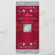 Rote, silberfarbene Karte des Blumenmenüs