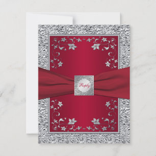 Rote, silberne FAUX-Folie-Floral-RSVP-Karte RSVP Karte