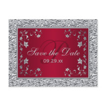 Rote, silberne IMITATE FOIL-Save the Date-Karte