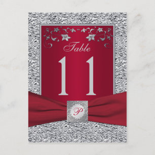 Rote, silberne IMITATE Foil Tischnummer Card