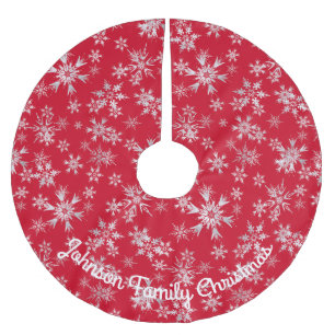 Rote silberne Schneeflocken Personalisierte Nachri Polyester Weihnachtsbaumdecke