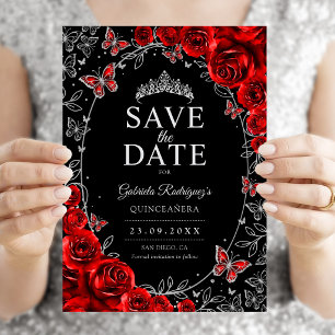 Rote Silberne Schwarze Quinceanera-Floralie Save The Date