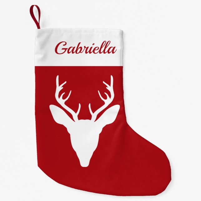 Rote Silhouette des Hirschkopfes mit Individuelle  Kleiner Weihnachtsstrumpf (Vorderseite)