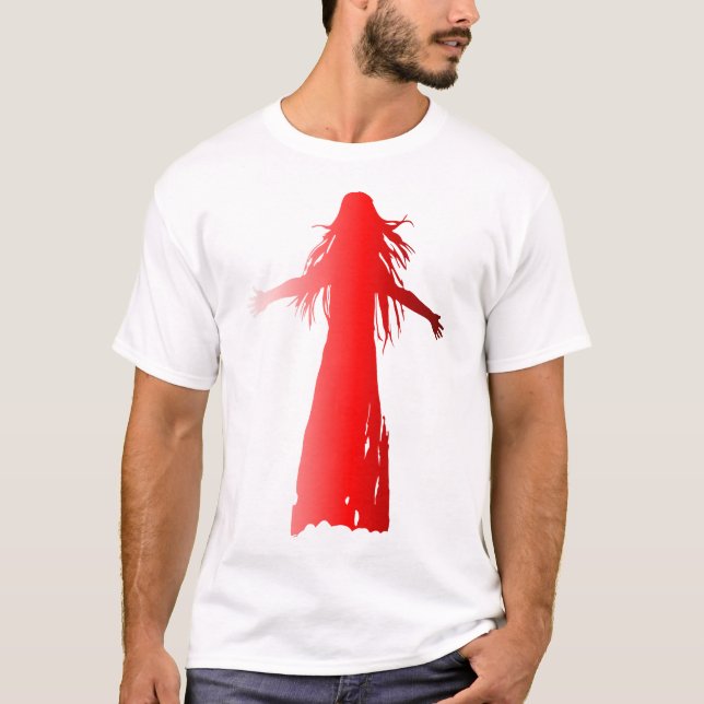 Rote Silhouette einer Frau mit langen Haaren T-Shirt (Vorderseite)