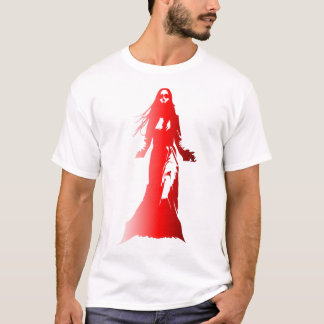 Rote Silhouette einer Frau mit langhaarigem b T-Shirt