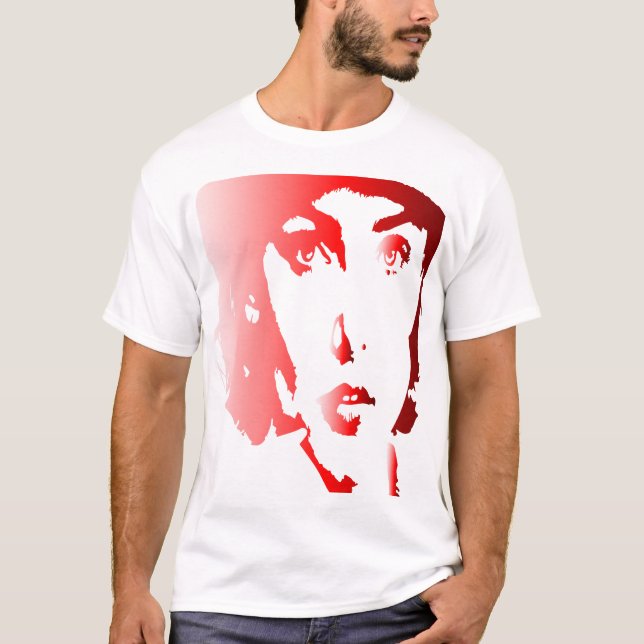 Rote Silhuette ein weibliches Gesicht mit Hut T-Shirt (Vorderseite)