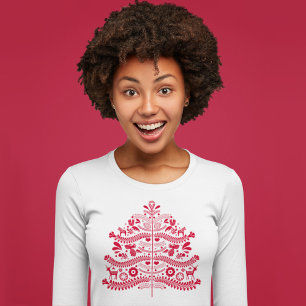 Rote skandinavische Volkskunst nordischer Weihnach T-Shirt