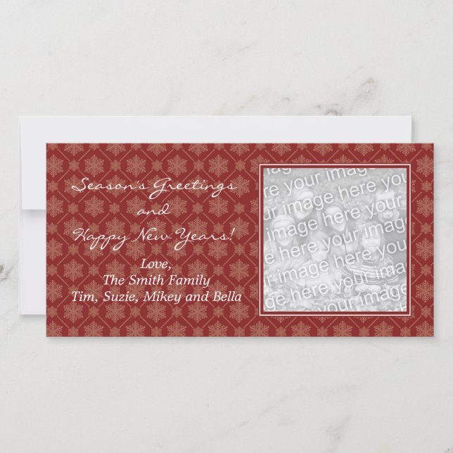 Rote Snowflake Holiday Foto Cards Feiertagskarte (Vorderseite)