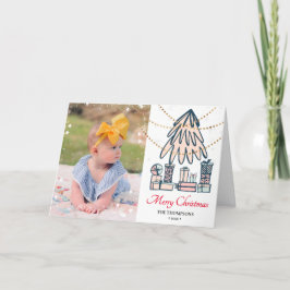 Rote Snowflakes Bokeh Pine Tree Fun Feiertagskarte