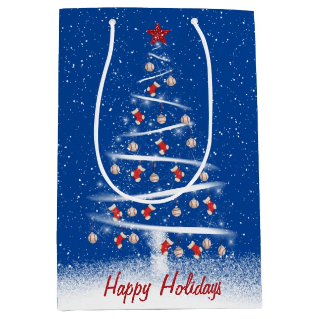 Rote Socken und Baseball Weihnachtsbaum Mittlere Geschenktüte (Vorderseite)