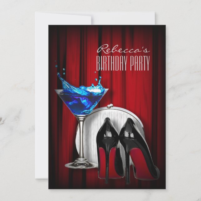 Rote Sohle Stiletto Girina Martini Cocktail Party Einladung (Vorderseite)