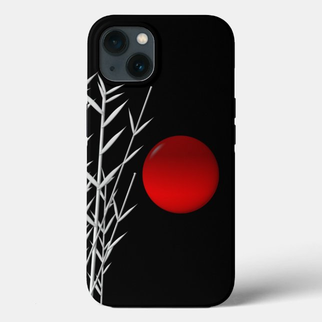 Rote Sonne Schwarz-weiß Zen iPhone 13 Hüllen (Rückseite)