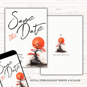 Rote Sonne und alte Sakura Hochzeit  Termin vormer Save The Date