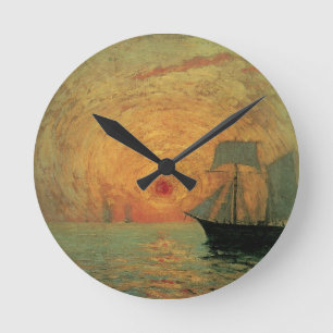 Rote Sonne von Maxime Maufra, Vintage Impressionis Runde Wanduhr