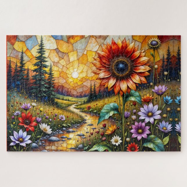 Rote Sonnenblume im Tal am Bach (Horizontal)