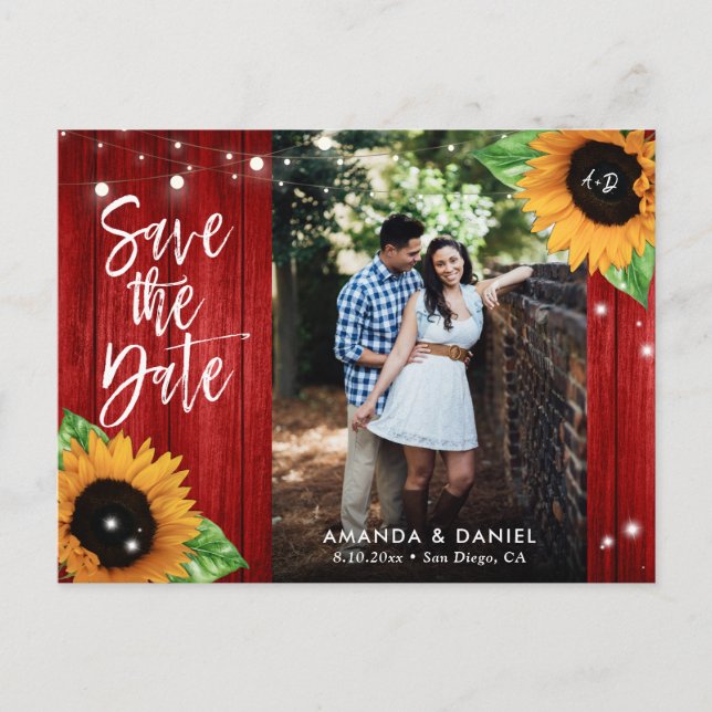 Rote Sonnenblume Save the Date Postkarte (Vorderseite)