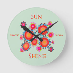 Rote Sonnenblumen Grafik ‚Sonnenblumen blühen‘ Runde Wanduhr